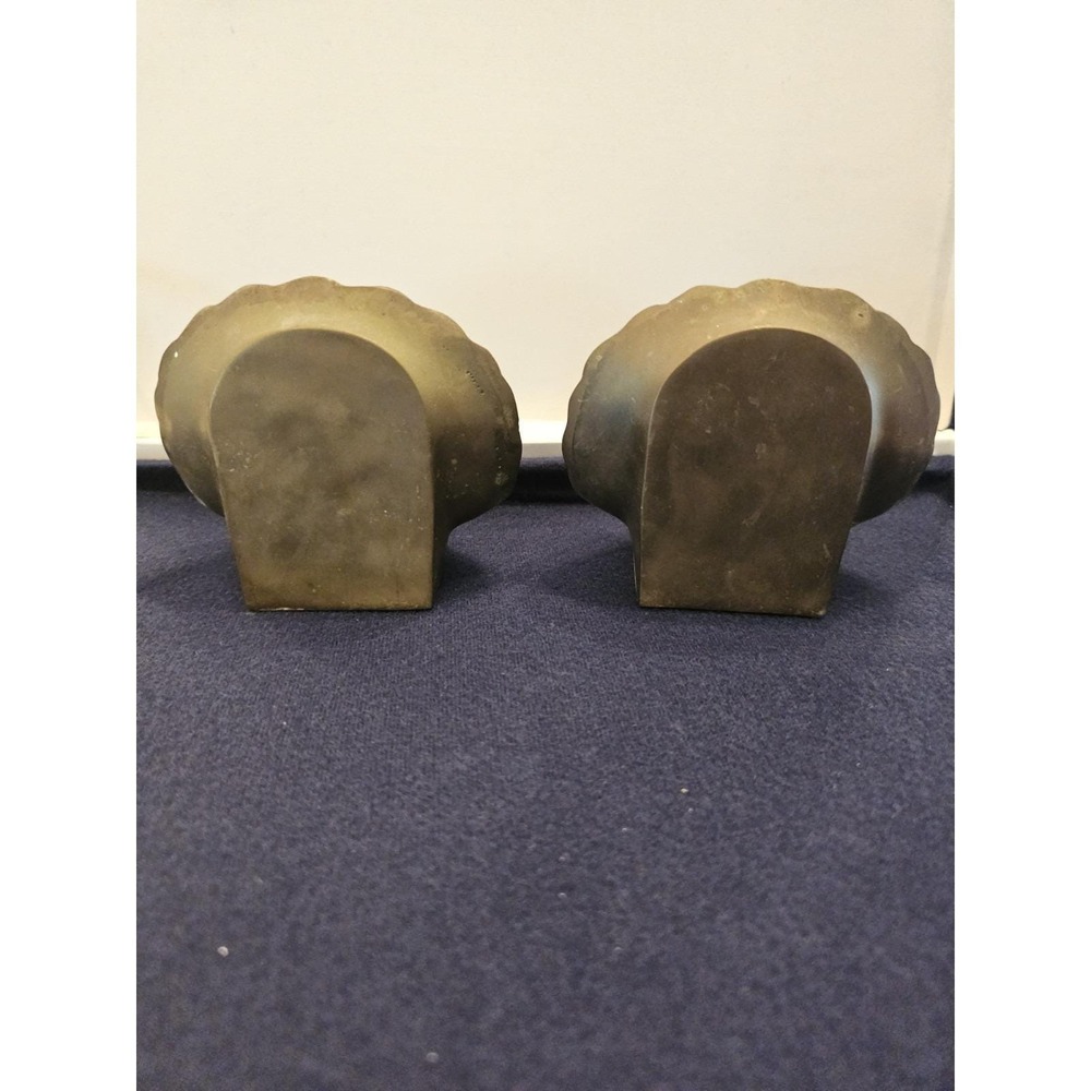 Vintage Brass Nautical Coastal Seashell Clam Shell Bookends Thick Heavy Patina - Picture 2 of 7